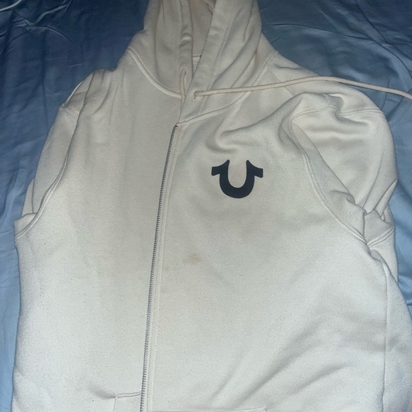 True Religion Off-White Hoodie with Black Logo - Picture 1 of 2